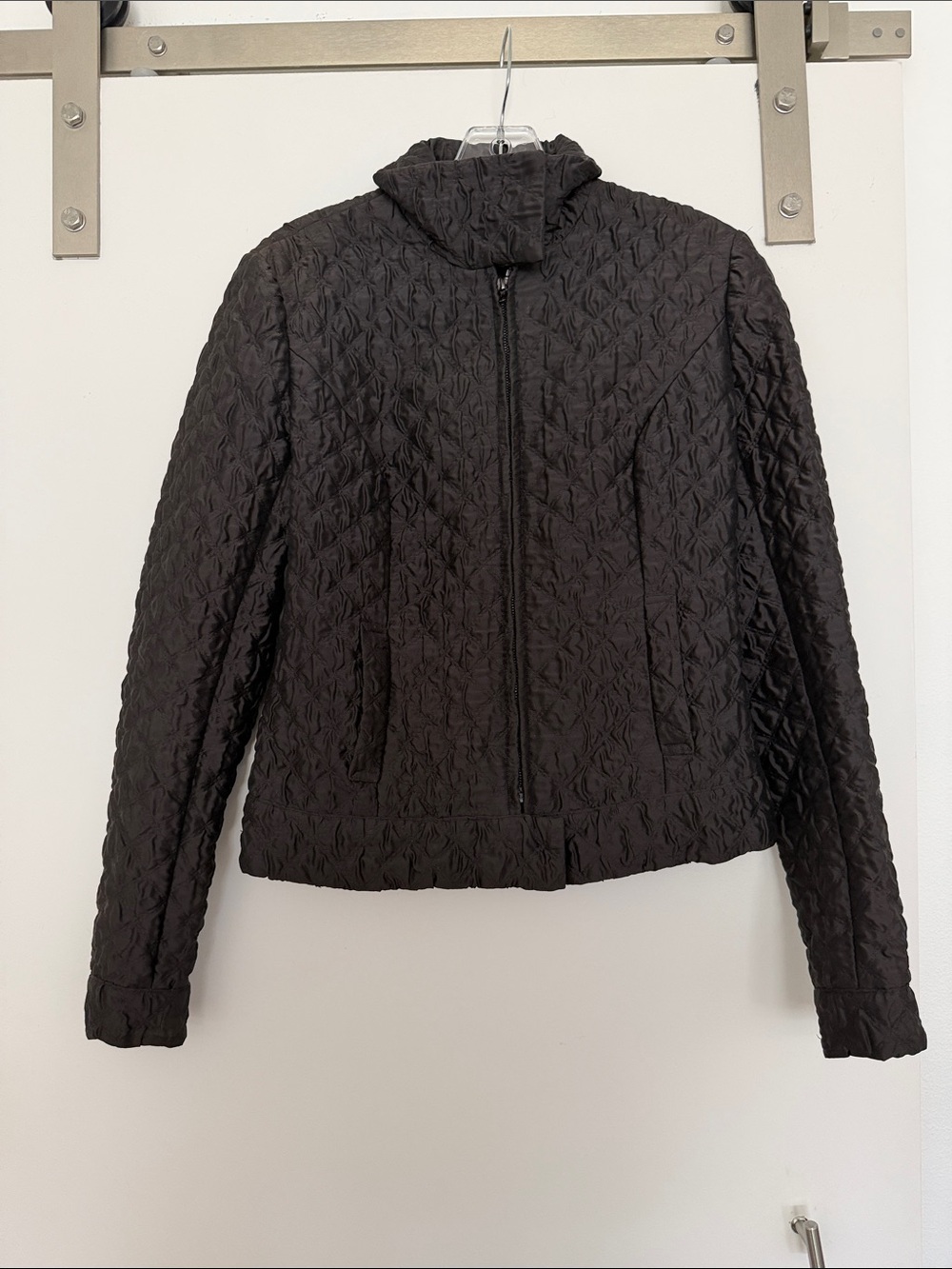 Jenni Kayne Silk- Lined Textured Black Quilted Zip-Front Jacket